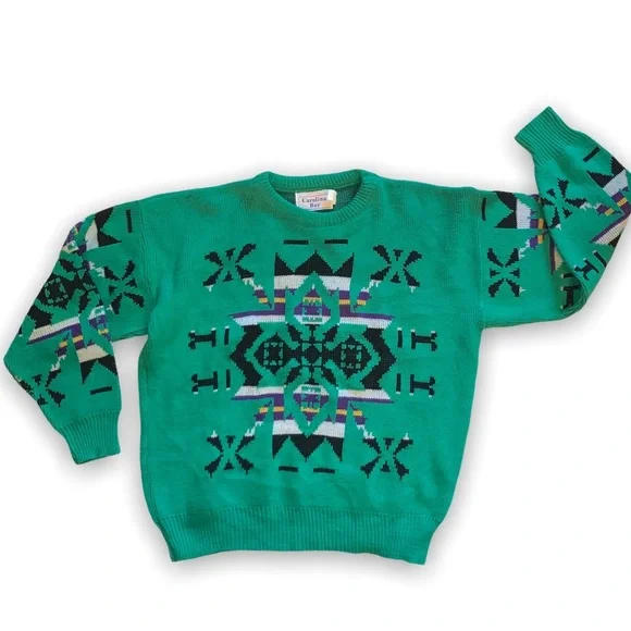 v i n t a g e :: Slouchy Grandpa Geometric Aztec Knit Sweater